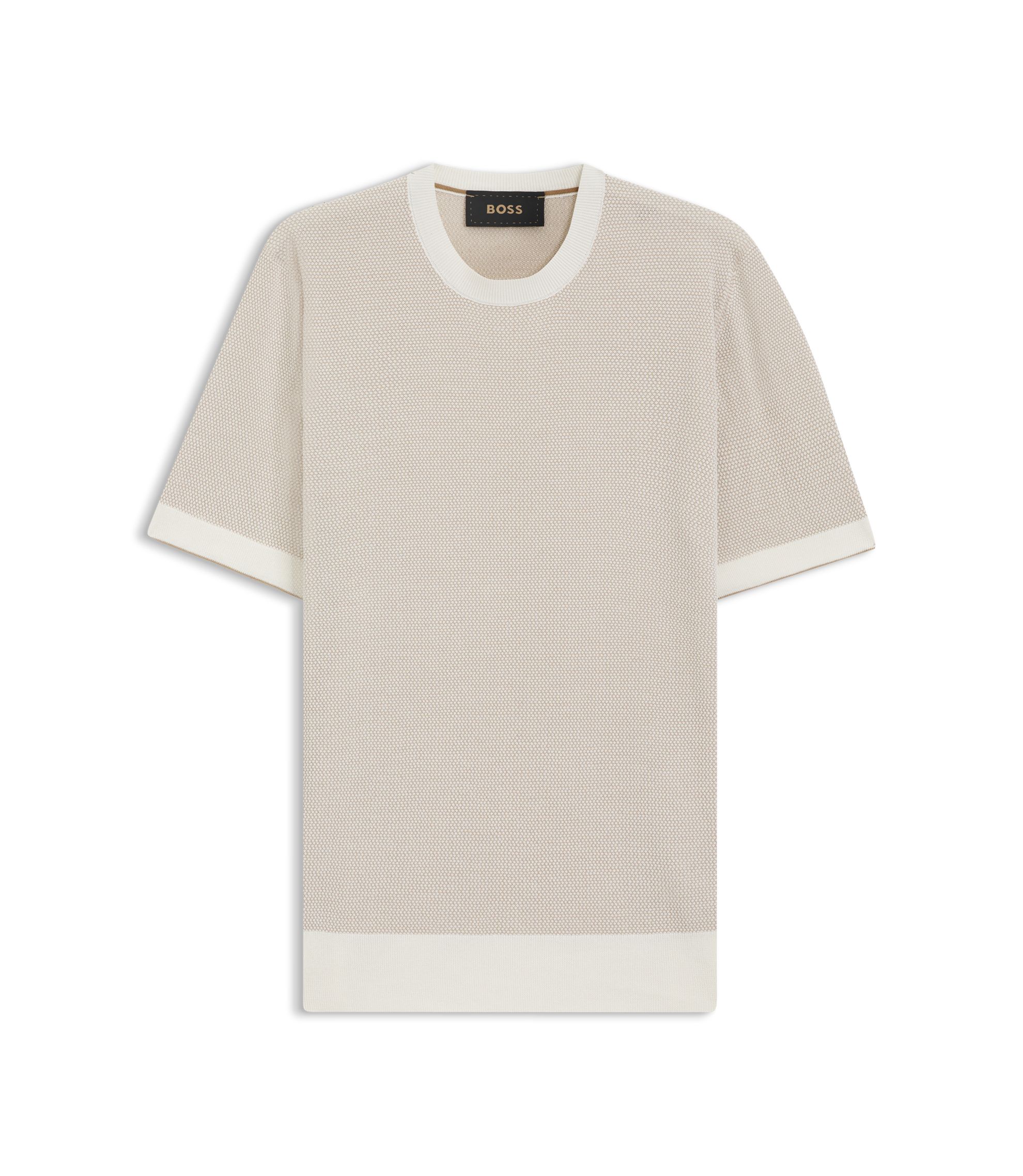 Kurzarm-Pullover mit strukturierter Strickstruktur aus Seide mit Baumwolle