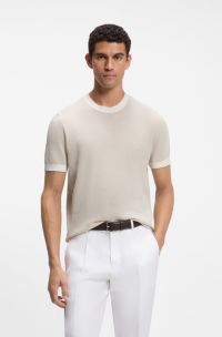Gebreid T-shirt van zijde en katoen, Lichtbeige