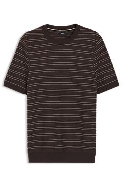 Cotton-blend knit T-shirt with horizontal stripe