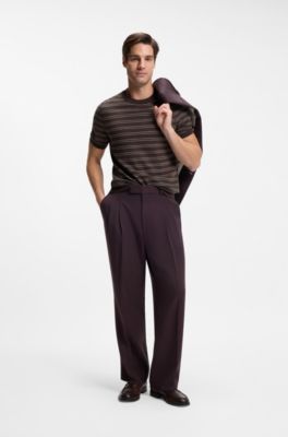 Cotton-blend knit T-shirt with horizontal stripe, Dark Brown