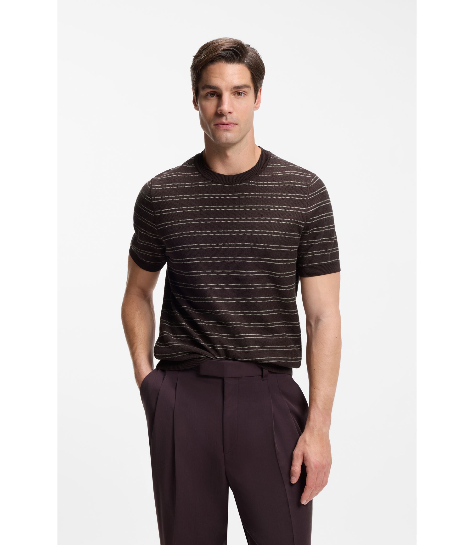 Hugo Boss Pullover aus Baumwoll-Mix mit horizontalem Streifen