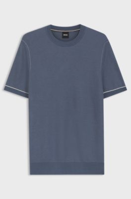 Gebreid T-shirt van een katoenmix met een dwarsstreep, Blauw