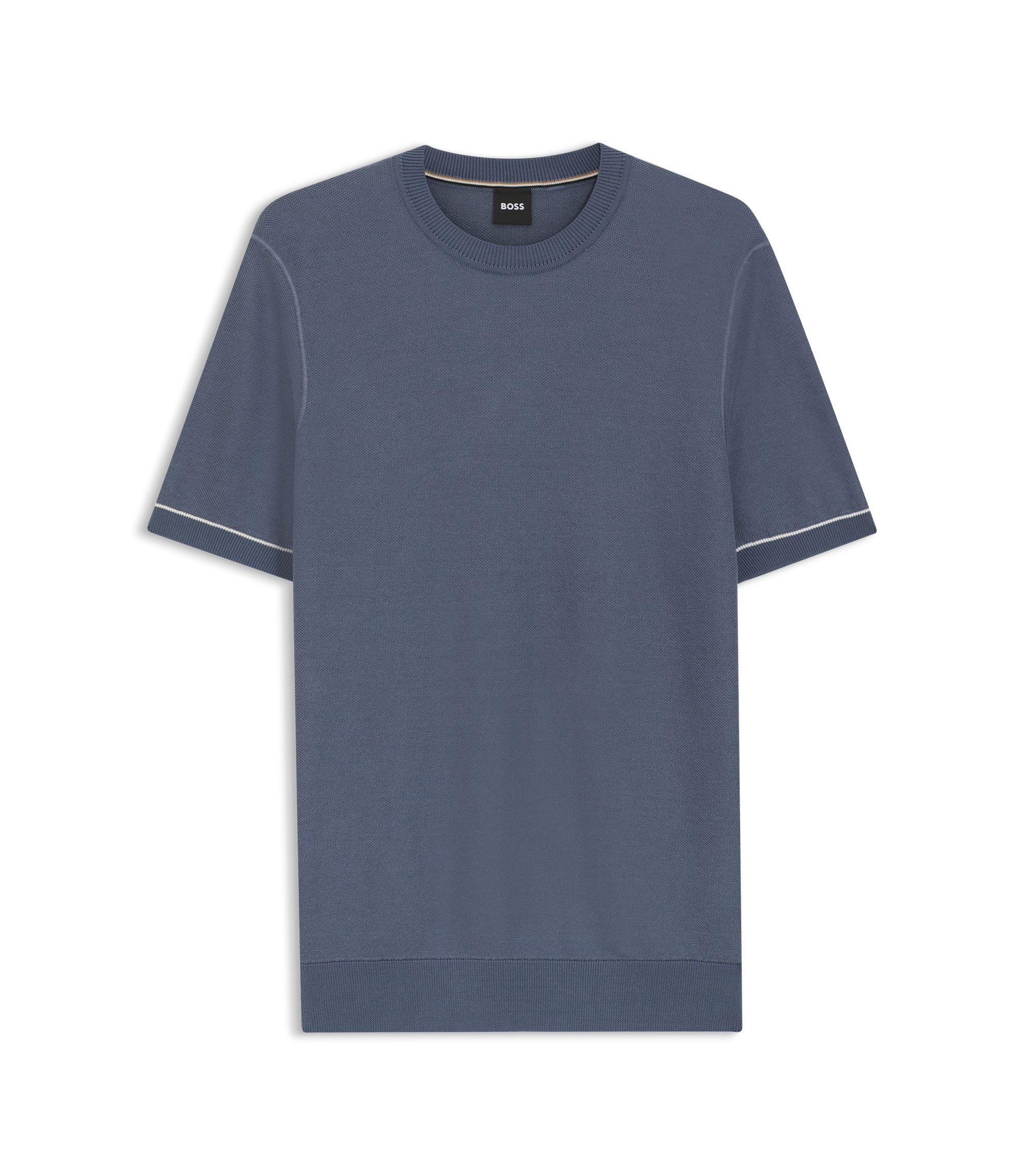 BOSS - コットンブレンド セーター ホリゾンタルストライプ - ブルー