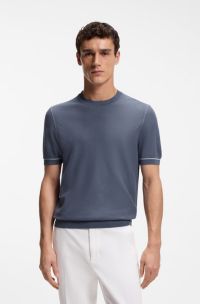 Cotton-blend sweater with horizontal stripe, Blue