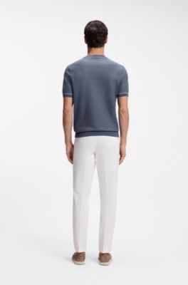 Gebreid T-shirt van een katoenmix met een dwarsstreep, Blauw