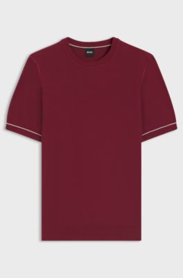 Cotton-blend knit T-shirt with horizontal stripe, Red