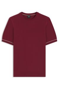 Cotton-blend sweater with horizontal stripe, Red