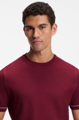 Gebreid T-shirt van een katoenmix met een dwarsstreep, Rood
