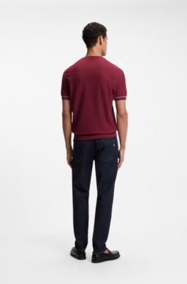 Cotton-blend sweater with horizontal stripe, Red