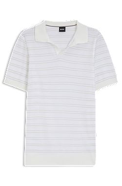 Cotton-blend knit polo with horizontal stripe