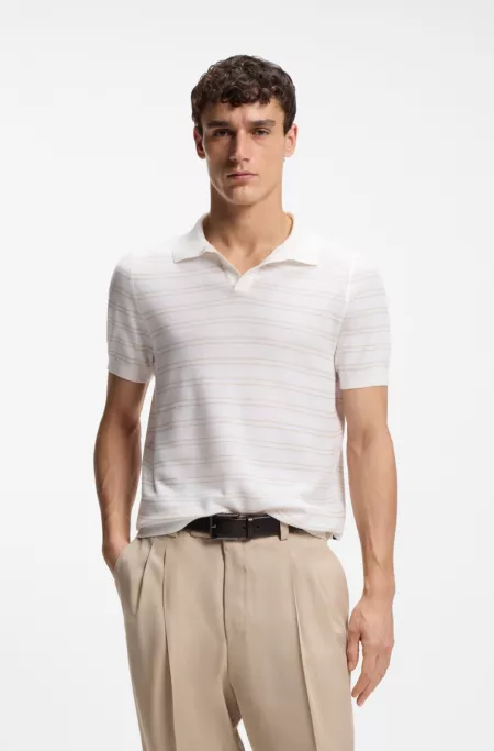 Cotton-blend knit polo with horizontal stripe