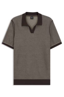 Cotton-blend knit polo with horizontal stripe 1