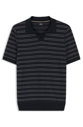 Cotton-blend knit polo with horizontal stripe
