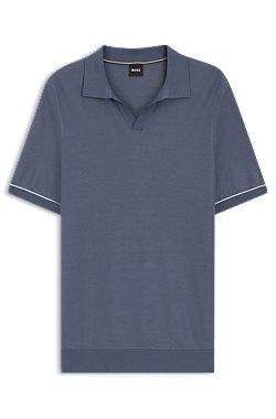 Cotton-blend knit polo with horizontal stripe