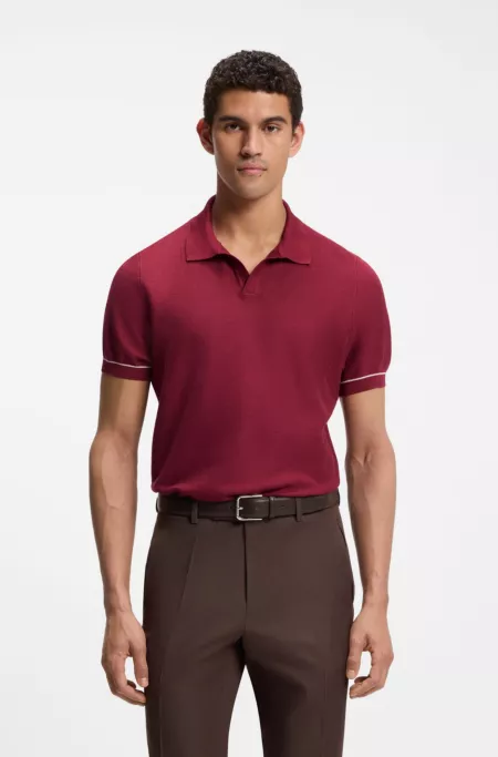 Cotton-blend knit polo with horizontal stripe