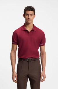 Strick-Poloshirt aus Baumwoll-Mix mit Querstreifen, Rot