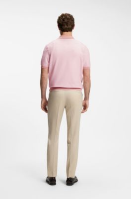 Cotton-blend knit polo with horizontal stripe, Light Pink