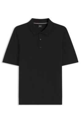 Short-sleeved sweater in virgin wool with polo collar, Black