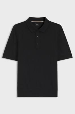 Knit polo in virgin wool , Black