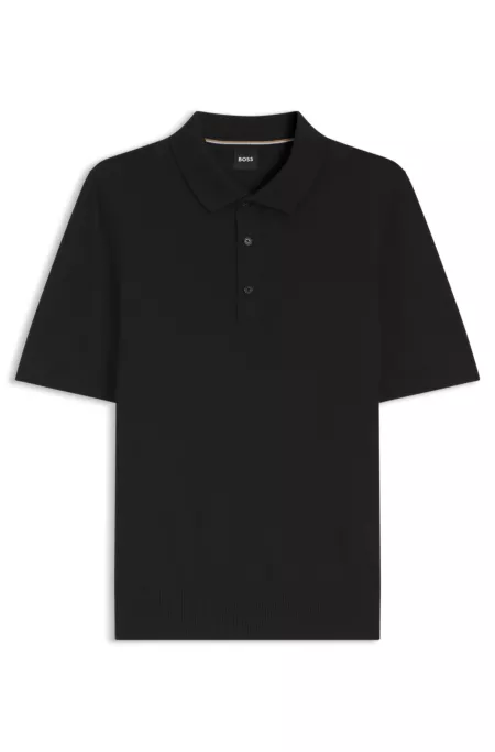 Short-sleeved sweater in virgin wool with polo collar