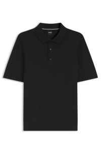 Short-sleeved sweater in virgin wool with polo collar, Black