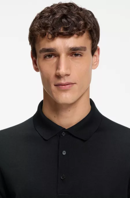 Short-sleeved sweater in virgin wool with polo collar