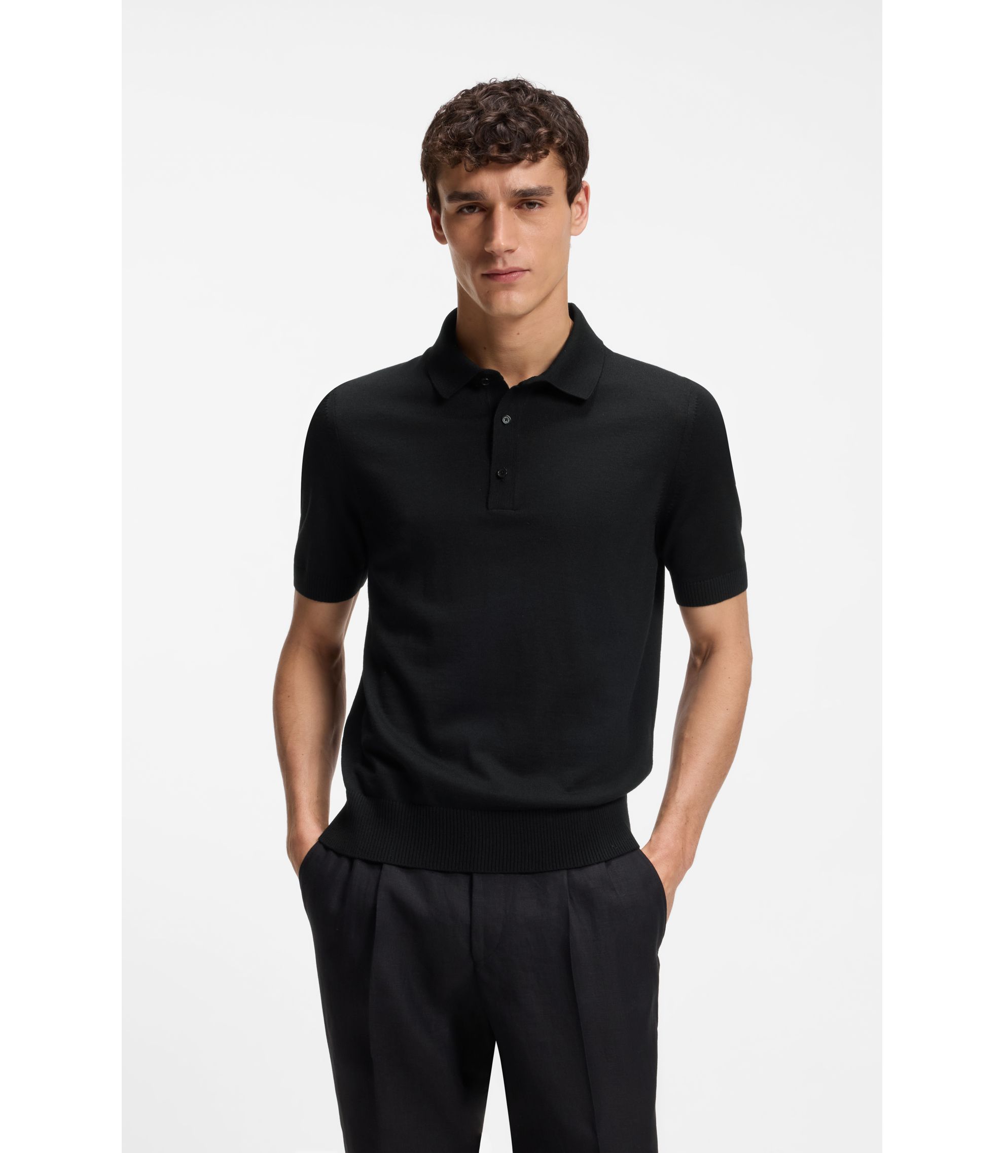 Kurzarm-Pullover aus Schurwolle mit Polokragen