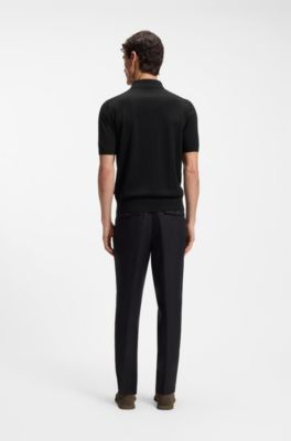 Short-sleeved sweater in virgin wool with polo collar, Black