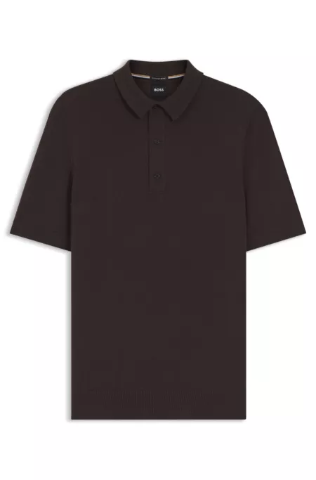 Short-sleeved sweater in virgin wool with polo collar
