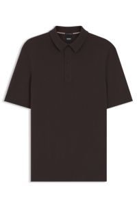 Short-sleeved sweater in virgin wool with polo collar, Dark Brown