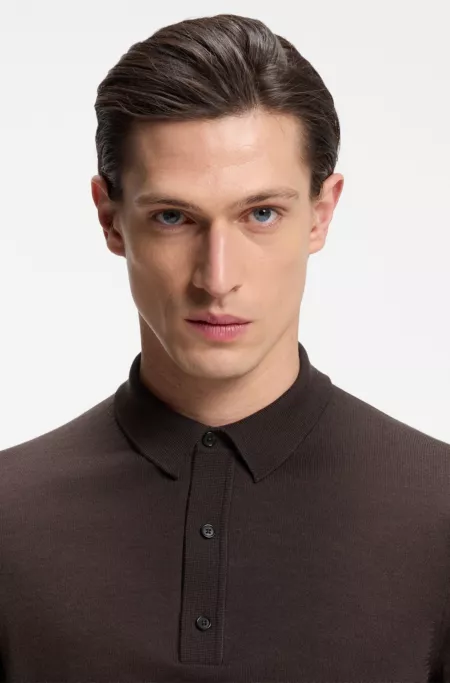 Short-sleeved sweater in virgin wool with polo collar