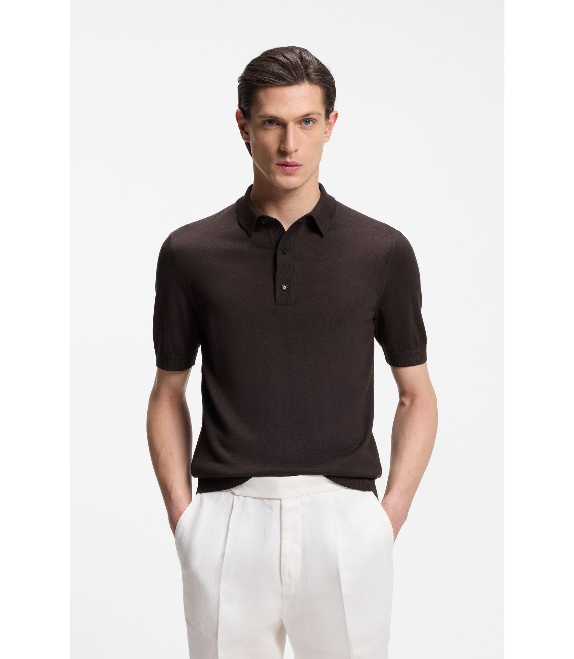 Kurzarm-Pullover aus Schurwolle mit Polokragen