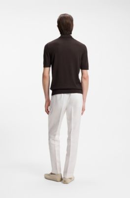 Knit polo in virgin wool , Dark Brown