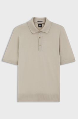 Knit polo in virgin wool , Light Beige