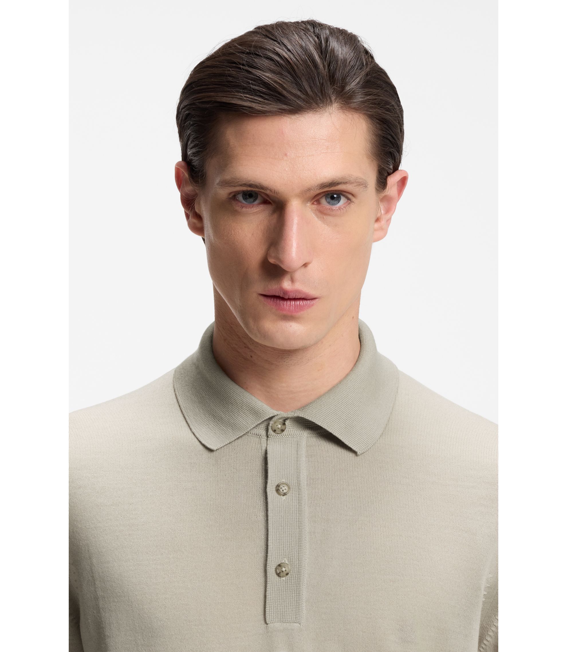 BOSS - Knit polo in virgin wool - Light Beige