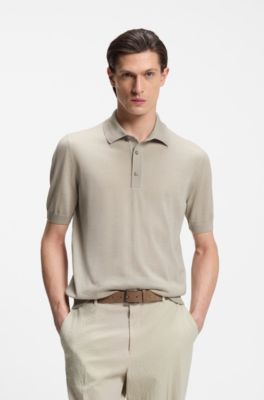 Knit polo in virgin wool , Light Beige