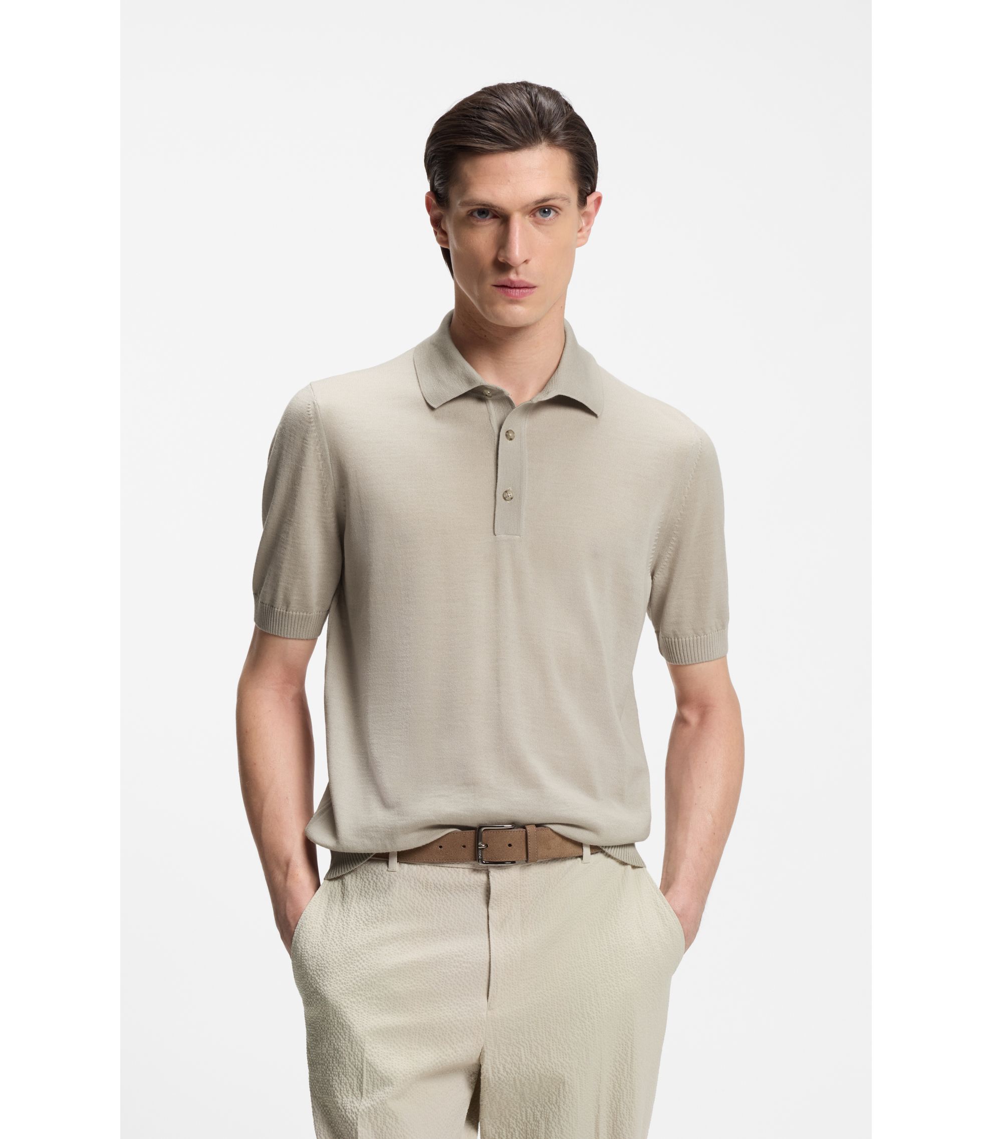 Kurzarm-Pullover aus Schurwolle mit Polokragen