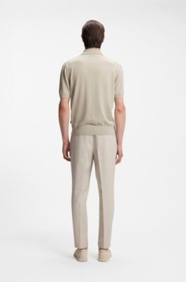 Short-sleeved sweater in virgin wool with polo collar, Light Beige