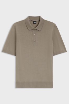 Knit polo in virgin wool , Brown