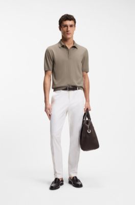 Short-sleeved sweater in virgin wool with polo collar, Brown