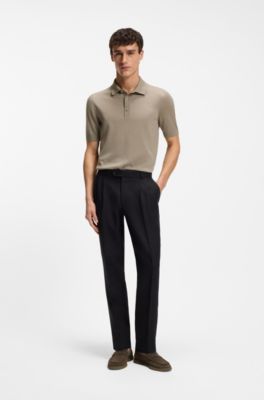Knit polo in virgin wool , Brown