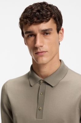 Knit polo in virgin wool , Brown
