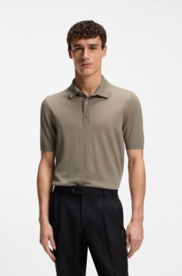 Knit polo in virgin wool , Brown