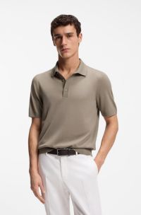 Short-sleeved sweater in virgin wool with polo collar, Brown