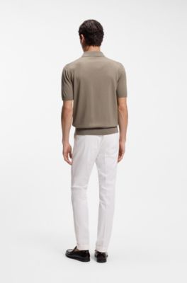 Short-sleeved sweater in virgin wool with polo collar, Brown