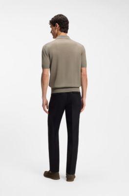 Short-sleeved sweater in virgin wool with polo collar, Brown