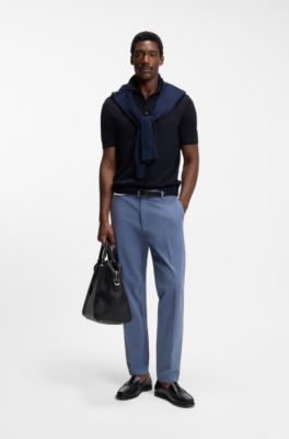 Maglione a maniche corte in lana vergine con colletto polo, Blu scuro