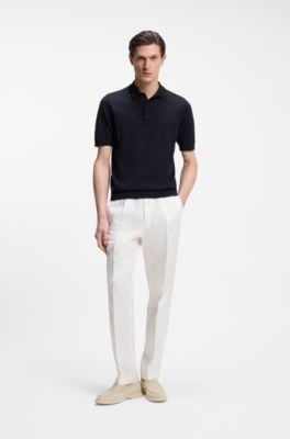 Knit polo in virgin wool , Dark Blue