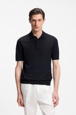 Knit polo in virgin wool , Dark Blue