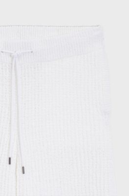 Bermuda in misto cotone con lavorazione a coste, Bianco